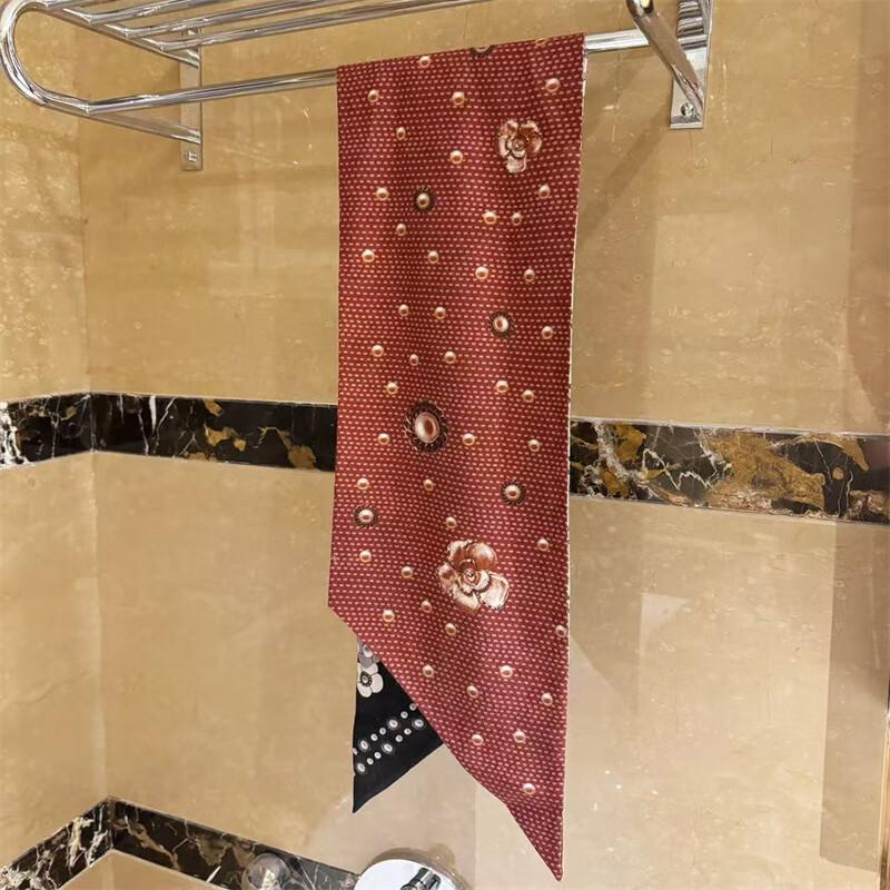 NINA SOLOR Four-Leaf Clover Pearl Double-Sided Silk Wool Long Scarf