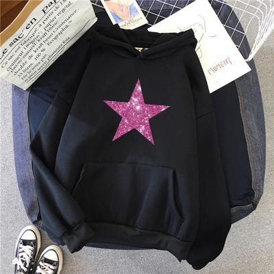 Rosa Diamantmuster Sterne Gedruckt Damen Kapuzenpullover All-Match Comics Kapuzenpullover Fleece Freizeitkleidung Straße Hip Hop Pullover Frau