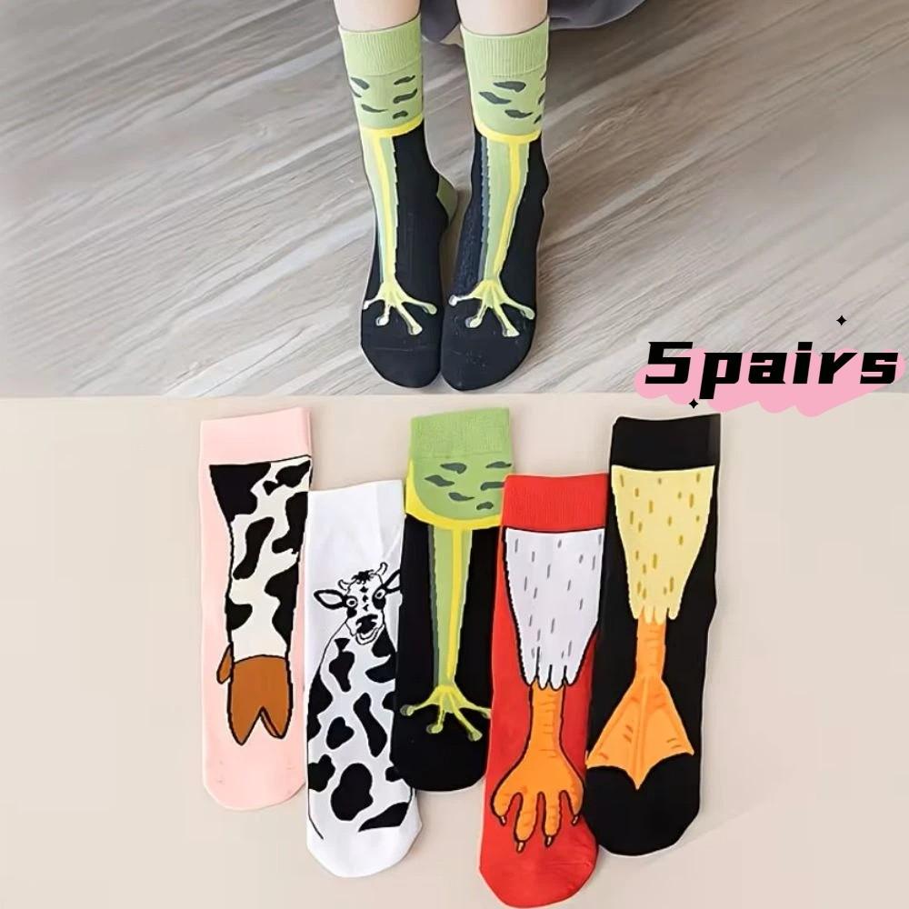 5 Paar Cartoon Lustige Froschsocken Druck Zehe Kuh lustig Kurze Socken Hühnerpfoten Socken Cosplay Requisiten