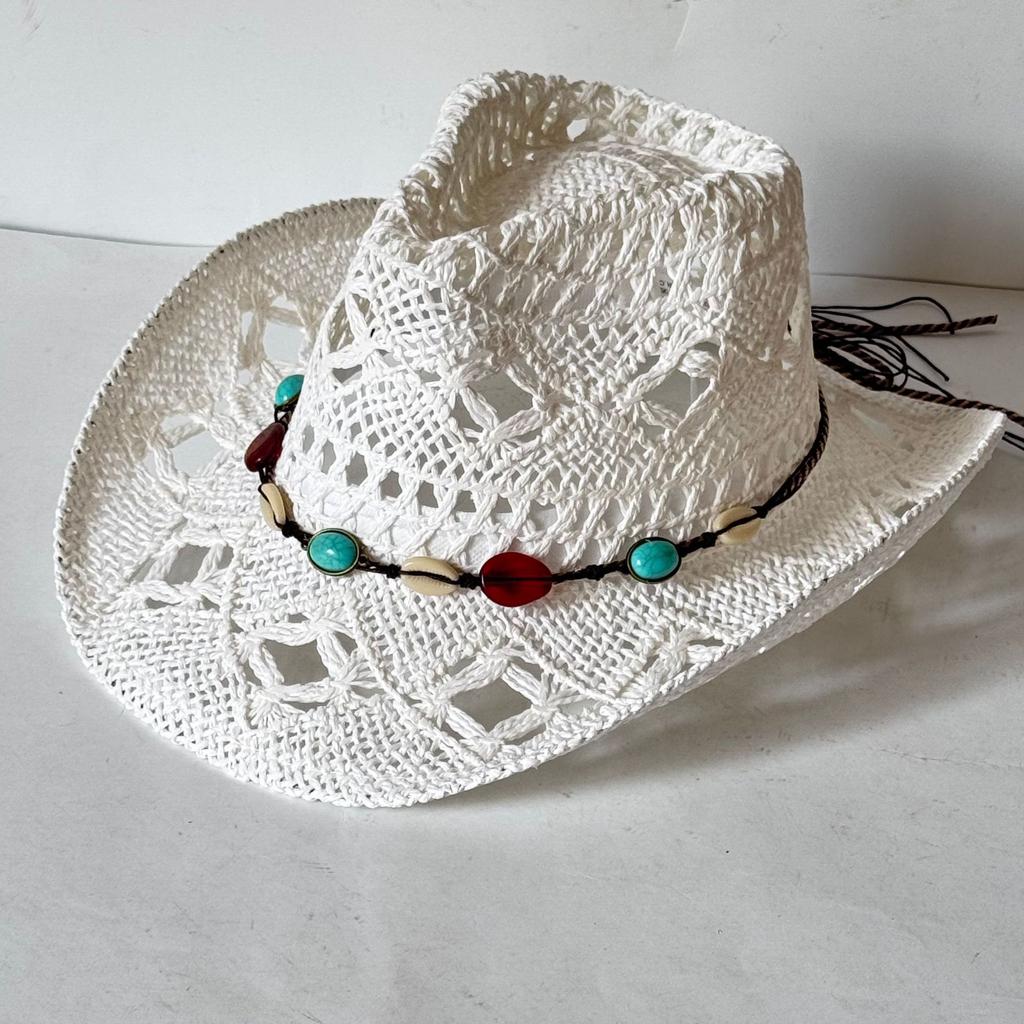 Scenic outdoor beach sun hat breathable western cowboy hat sunscreen sunshade straw hat jazz top hat hat