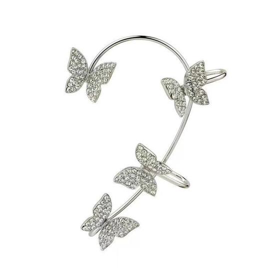 2Pcs Ear Clips Butterfly Decor Rhinestone Earrings Easy to Wear Shiny Non-Piercing Ear Cuffs Daily Wear Party Accessories