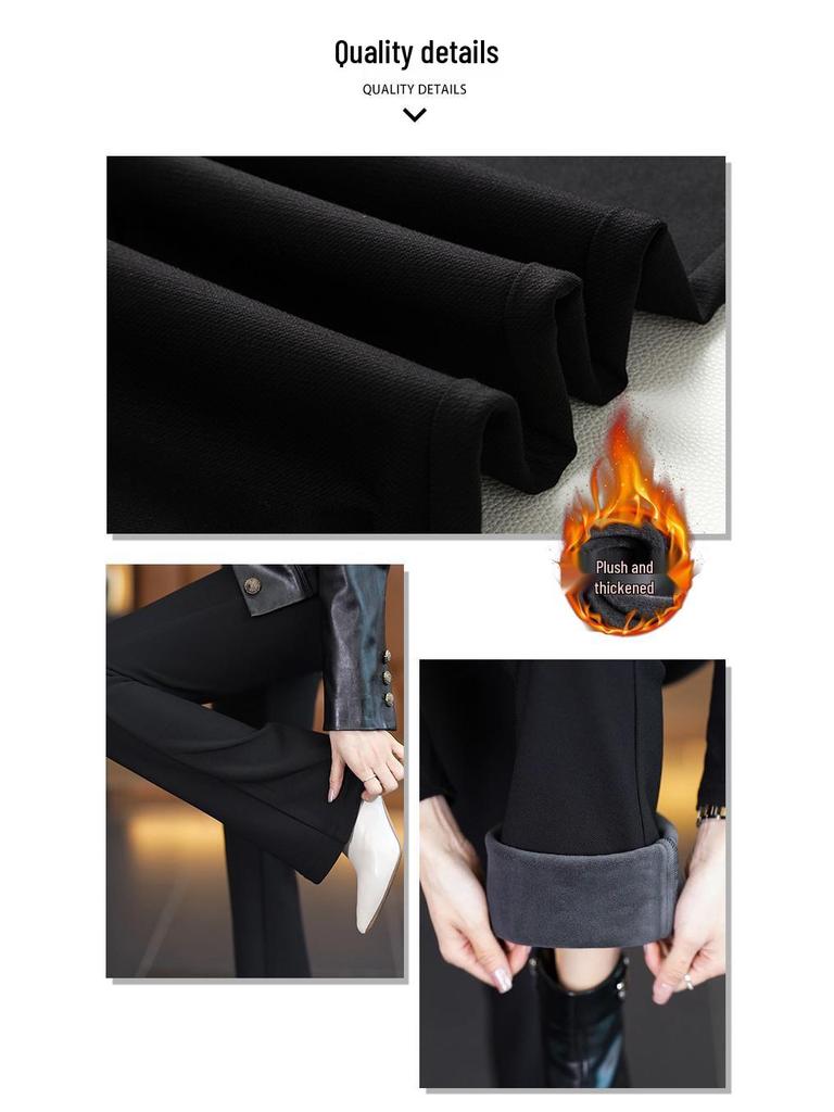 Women's High Waist Fleece-Lined Micro Flare Pants - Slim Fit, Elastic, Casual, and Versatile for Autumn and Winter.