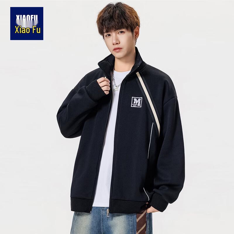 Men s American Style Embroidered Zipper Stand-Collar Sweatshirt Jacket M