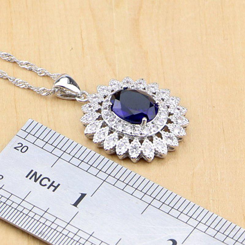 Natural Oval Blue CZ Silver Color Jewelry Sets For Women Party Earrings/Pendant/Rings/Bracelet