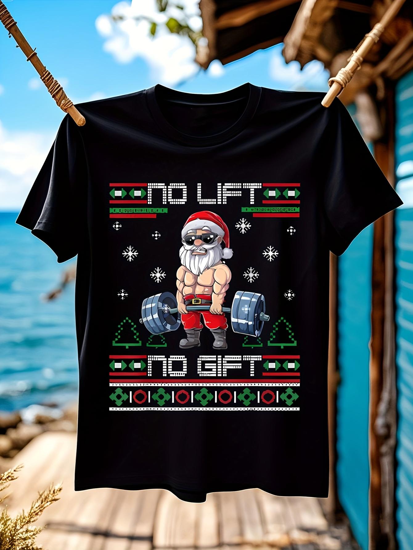 No Lift No Gift Funny Gym Santa Workout Christmas Tshirt ... XXXL