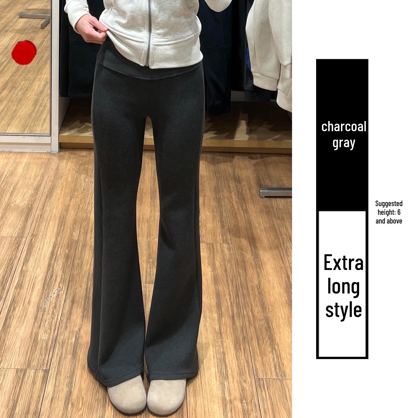 Women s Charcoal Gray Velvet Flare Yoga Pants – Petite Micro Bell Bottoms for Autumn/Winter XL
