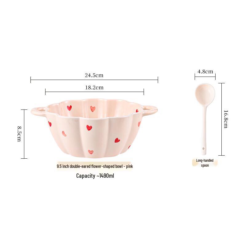 ZISIZ Cream Style Ceramic Double-Handle Bowl