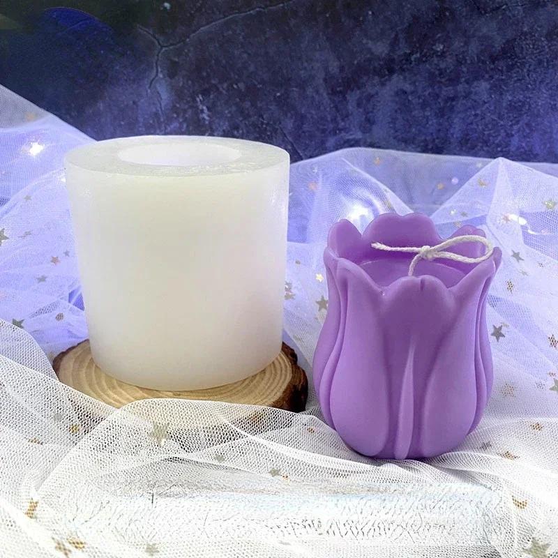 Moule en Silicone Bougie d'Aromathérapie Fleur de Tulipe Tridimensionnelle 3D Artisanat Créatif en Plâtre Décoration de Voiture Moule à Savon Fait Main