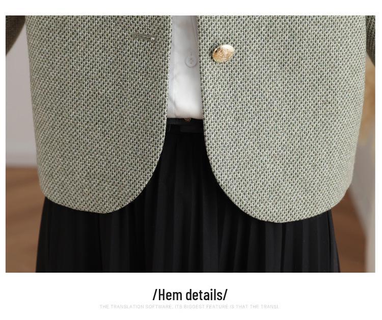 Women's French Style Round Neck Wool Tweed Jacket