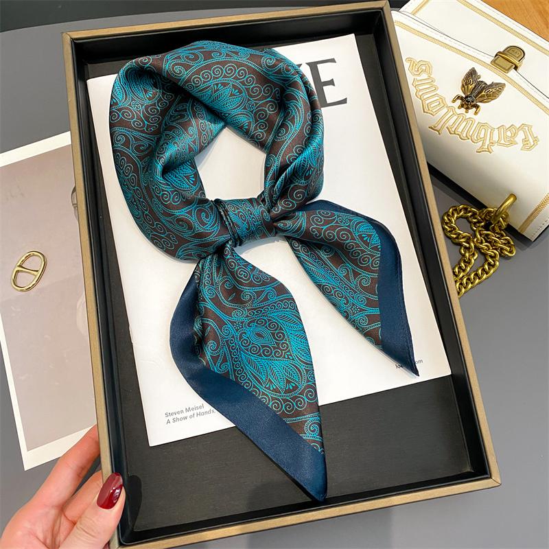Lenço Quadrado de Cetim de Seda 100% Puro Alta Qualidade para Mulheres Estampado Bolsa de Mão Pulseiras de Pulso Xale Feminino Lenço de Pescoço Foulard