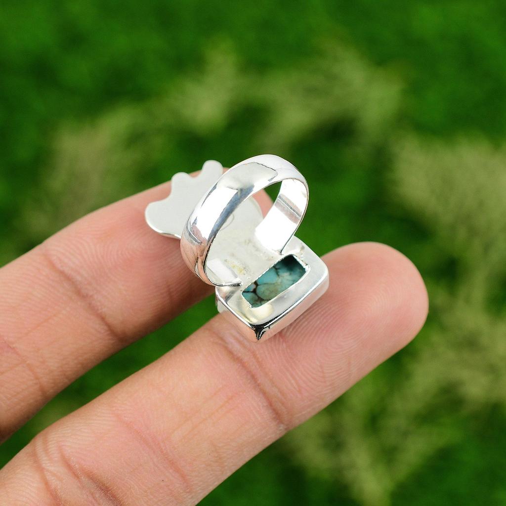 Natural Tibetan Turquoise 925 Silver Multi Stone Ring Size 6.75 For Girls