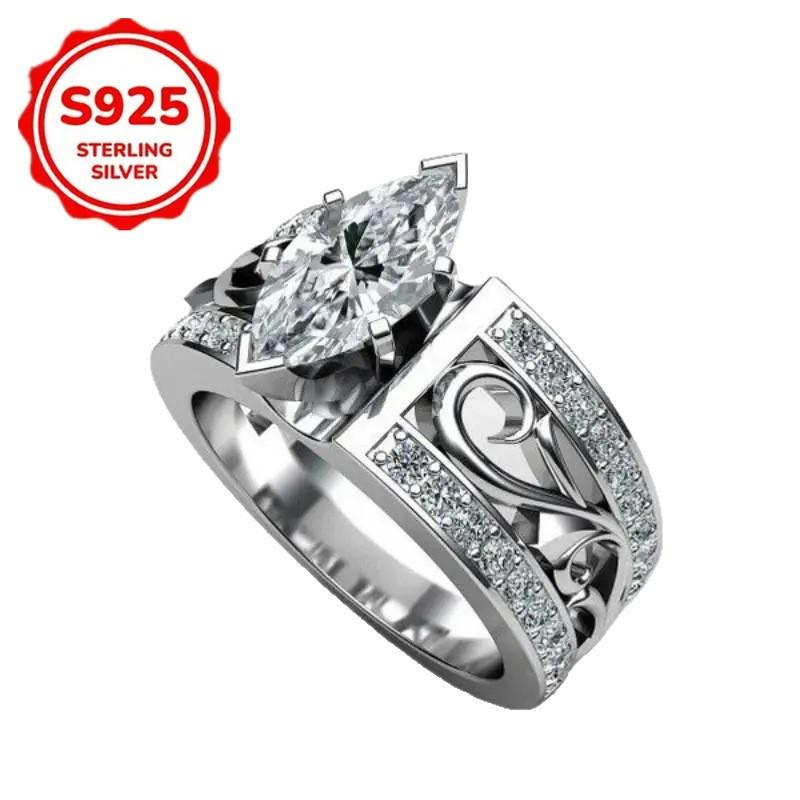 Ladies925Sterling Silver Ring inlay3A Zircon Vintage Hollow Flower Creative Birthday Anniversary Jewelry Gift