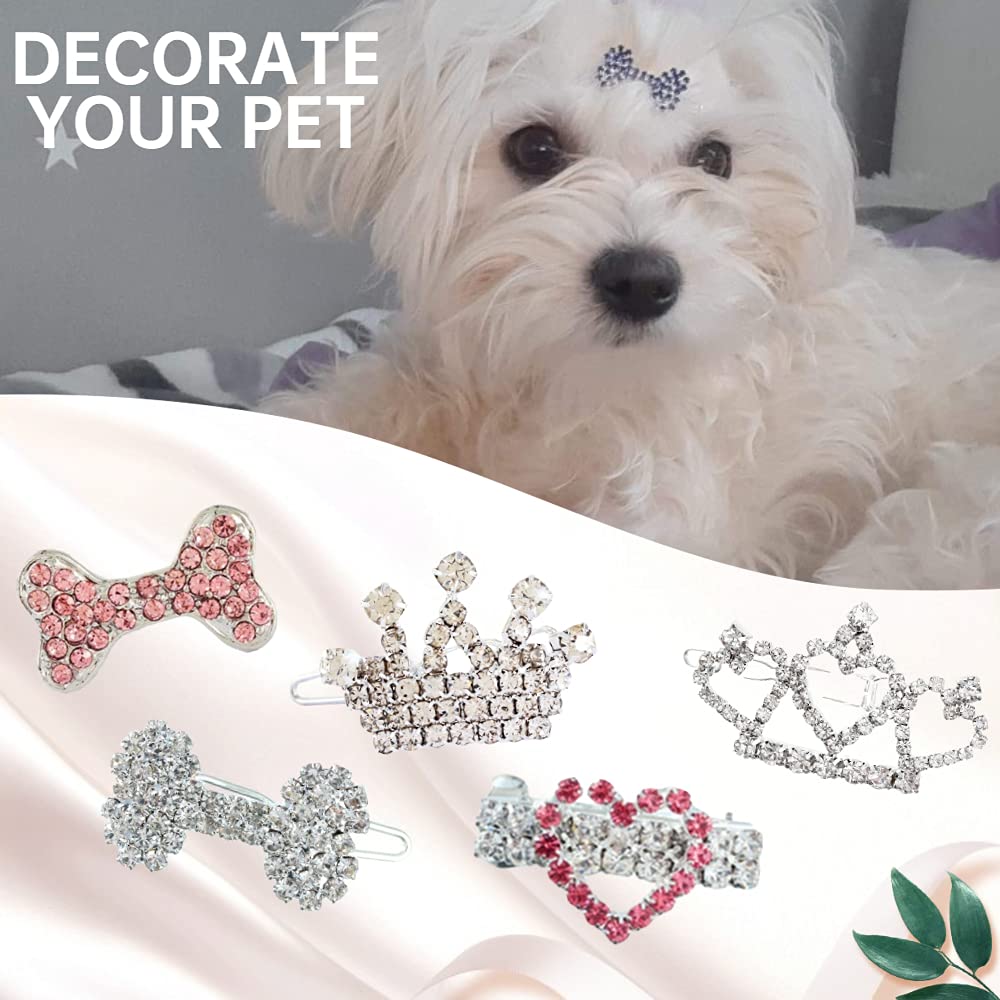DaFuEn Dog Hair Clips Bows for Pet Puppy Crown Barrettes Girl Tiara Crystal Rhinestone Dog Hair Accessories for Chihuahua Yorkie Shih Tzu Pet Bows