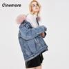 Cinemore 2022 Winter New Denim Parker Women Ccollar  Detachable Thick Down Jcket Liner Mid-length  Women's Winter Jackets 82064