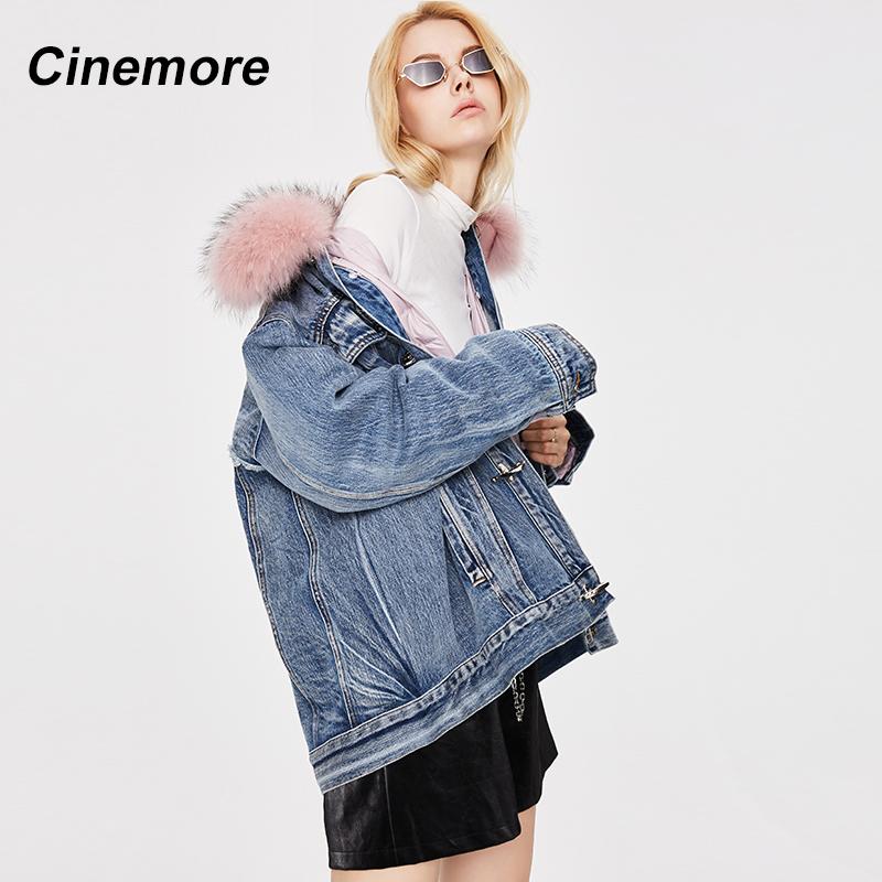 Cinemore 2022 Winter New Denim Parker Women Ccollar  Detachable Thick Down Jcket Liner Mid-length  Women's Winter Jackets 82064