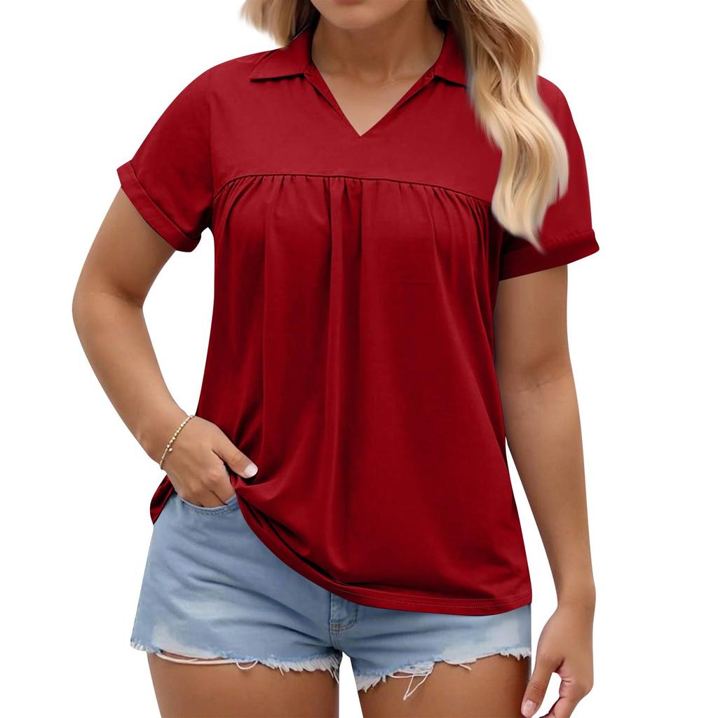 Damenmode Lässiges V-Ausschnitt Kurzarm Große Größe T-Shirt Top