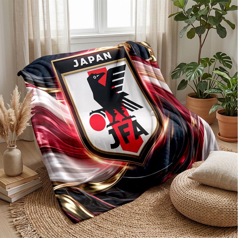 Japan Football Printed Flannel Blanket Skin Friendly Warm Decorative Throw for Indoor Couch Bed Daily Use