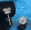 Hot Sale Women Earring Stud 1ct CZ Crystal  Silver Needle  Crown Stud Earrings with Round White Clear Zircon