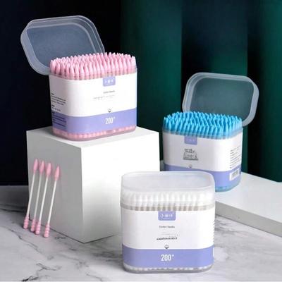 200 Adet Kutulu Renkli Makyaj Temizleme Pamuklu Çubuklar Eyeliner Temizleme Çift Başlı Spiral Uçlu Pamuklu Çubuklar