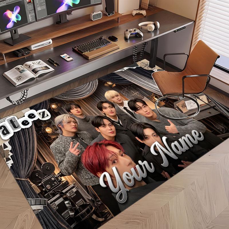Custom Name Crystal Velvet Rug,ATEEZ Comfortable Anti Slip Floor Mat For Room Decoration
