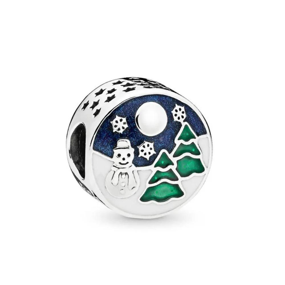 925 Silber Weihnachtsglocke Schneemann Anhänger Perle für Charms Armband Schmuck Zubehör Geschenk