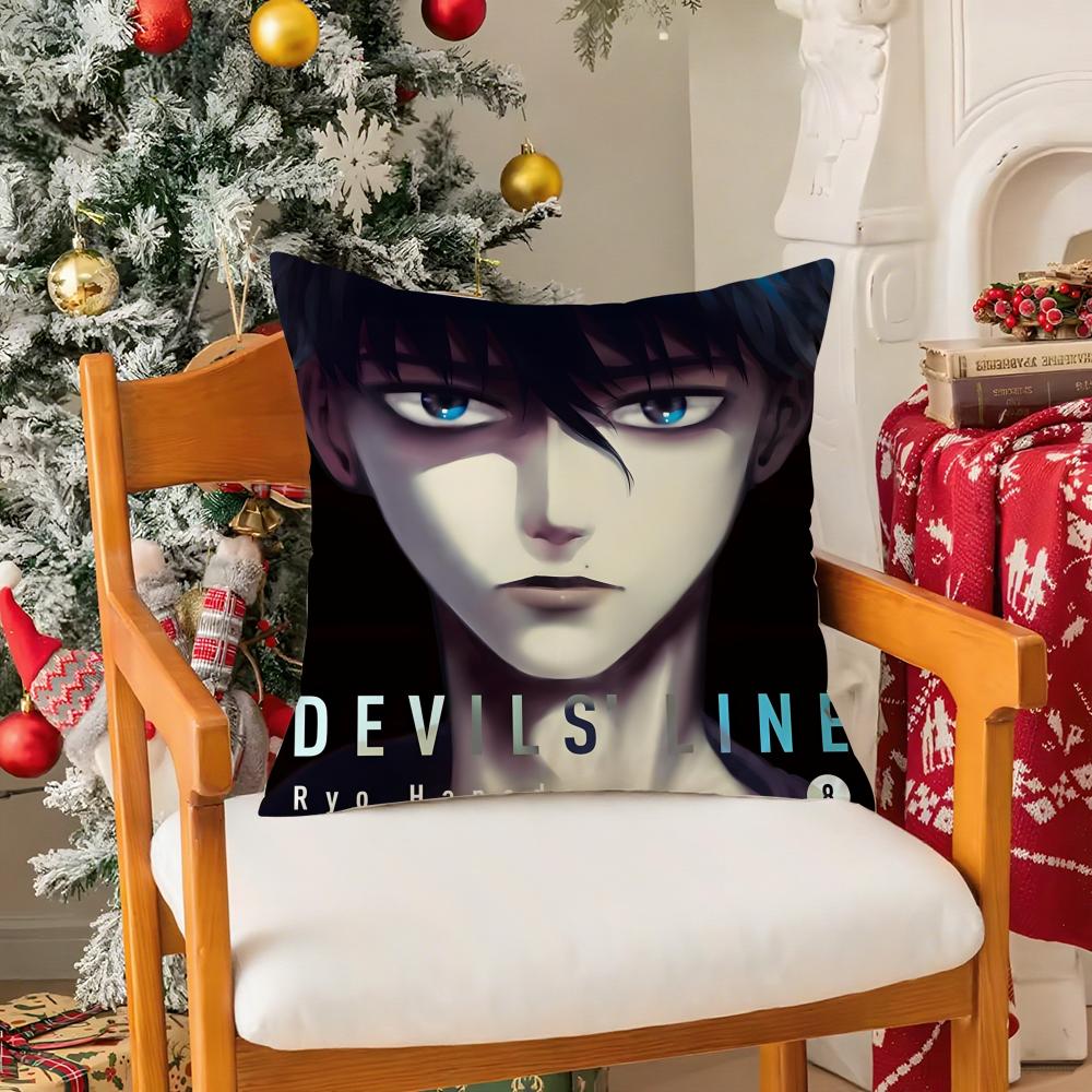 Cartoon Anime Devils Line-L Pillow Case Silky Short Plush With Invisible Zipper Dustproof Sofa Cushion Cover For Home Decor