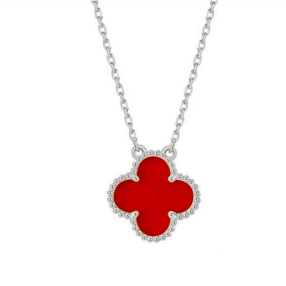Double-sided Four-leaf Clover Necklace for Women White Mother-of-pearl and Agate Clavicle Chain Elegant and Fashionable Jewelry Pendant