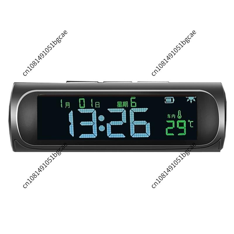 Solar Powered Car Digital Clock Thermometer Auto On Off Dashboard Time Date Temperature Monitor Long Standby for Vehicles