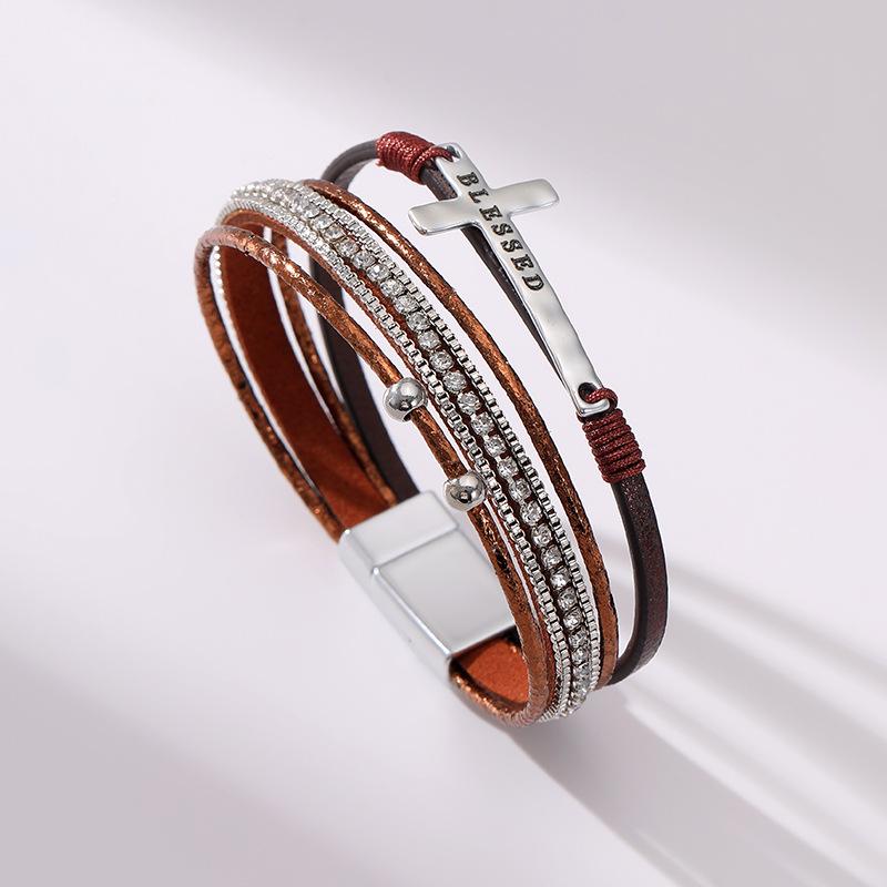 Jewelry Bohemian hand-woven cross bracelet light luxury micro-magnetic buckle bracelet