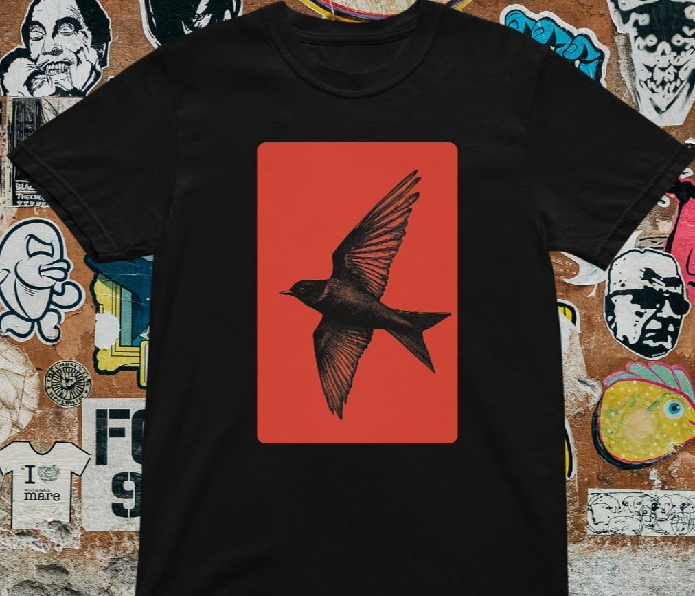 Minimal Bird Silhouette T-Shirt Vintage Style Flying Bird Tee Retro Nature L