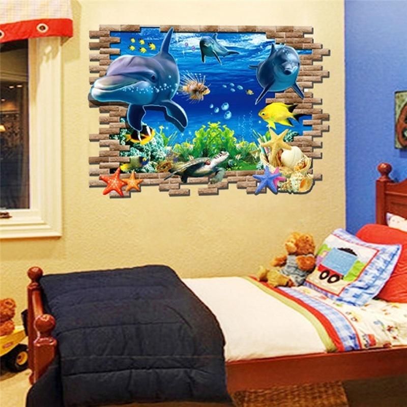 Home Supplies 3D Home Decorative Wall Stickers Creative 3D Cartoon Dolphins Finding Nemo Marine Underwater World Home Stickers