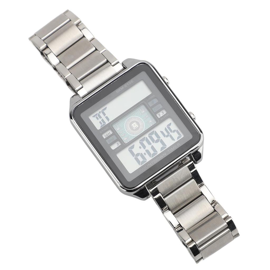 Digital Watch for Men Countdown Function Calendar Alarm Clock Waterproofing Stainless Steel Band LED Electronic Watch