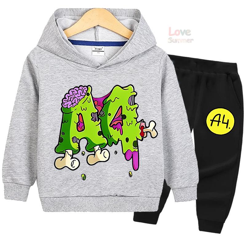 Мальчик Девочка Дети Комплект с капюшоном Верх + Низ Потрясающий наряд A4 Футболка Влад Бумага А4 Детская Мода Принт Пальто и Одежда