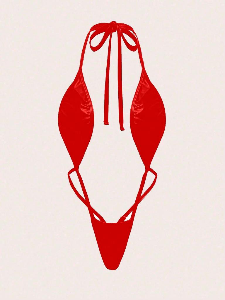 A Set Of Women's Erotic Lingerie, Solid Color Sexy Lingerie, Deep V Backless Three-Point Jumpsuit