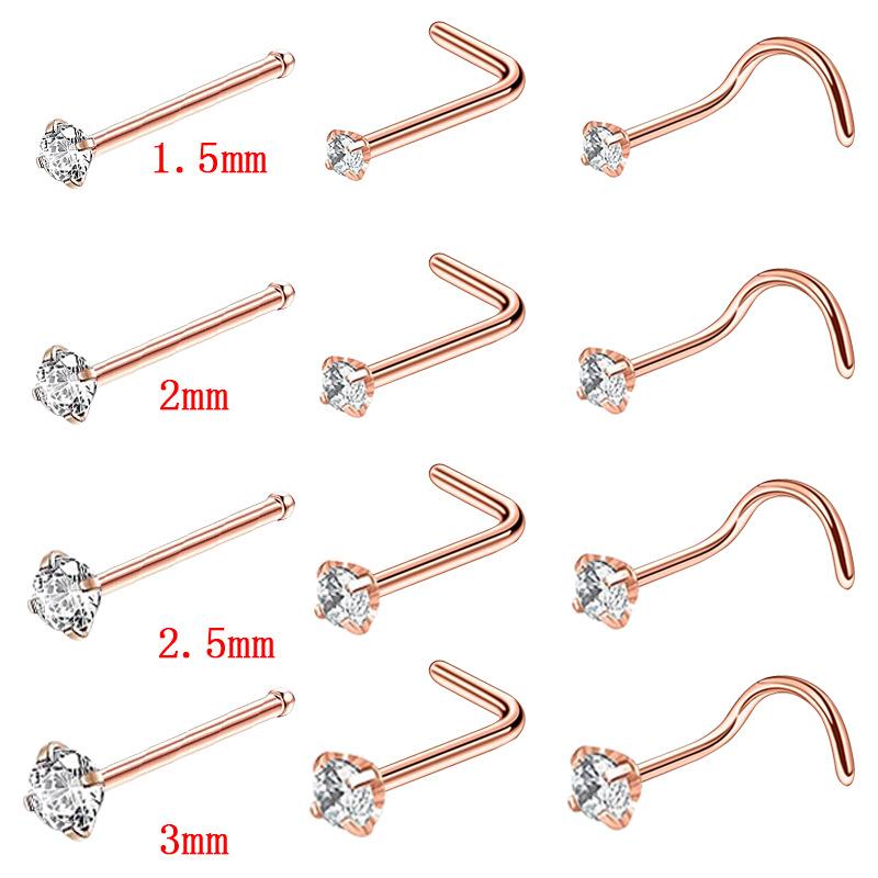 4/12PCS Stainless Steel Zircon Nose Piercing Stud Set L Shape Nose Ring Lot Twist Nose Ring Stud Bulk Body Piercing Nariz Pack