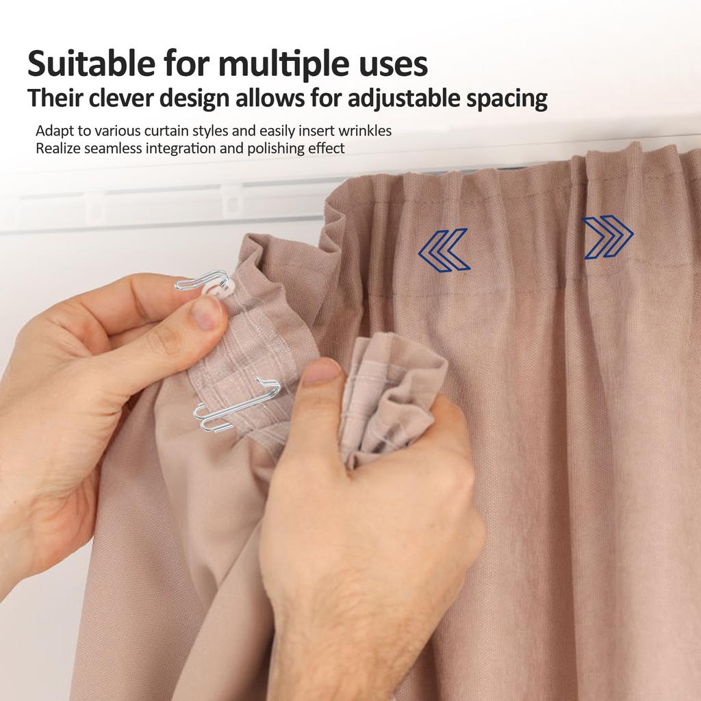 50Pcs Curtain Pleat Hook Stainless Steel W Shaped Pleat Curtain Hook Adjustable Spacing Drapery Hooks Home Curtain Accessories