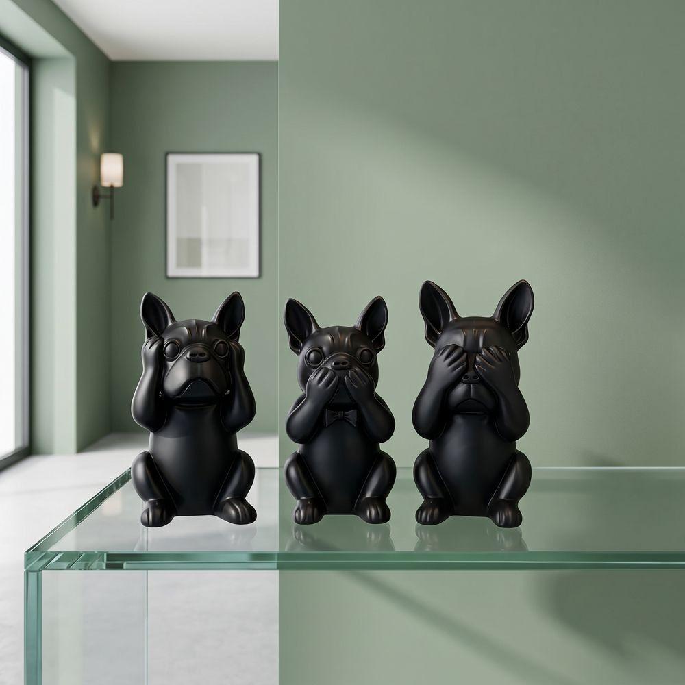 3pcs Decorations French Bulldog Statue Small Dog Sculpture Living Room Shelves