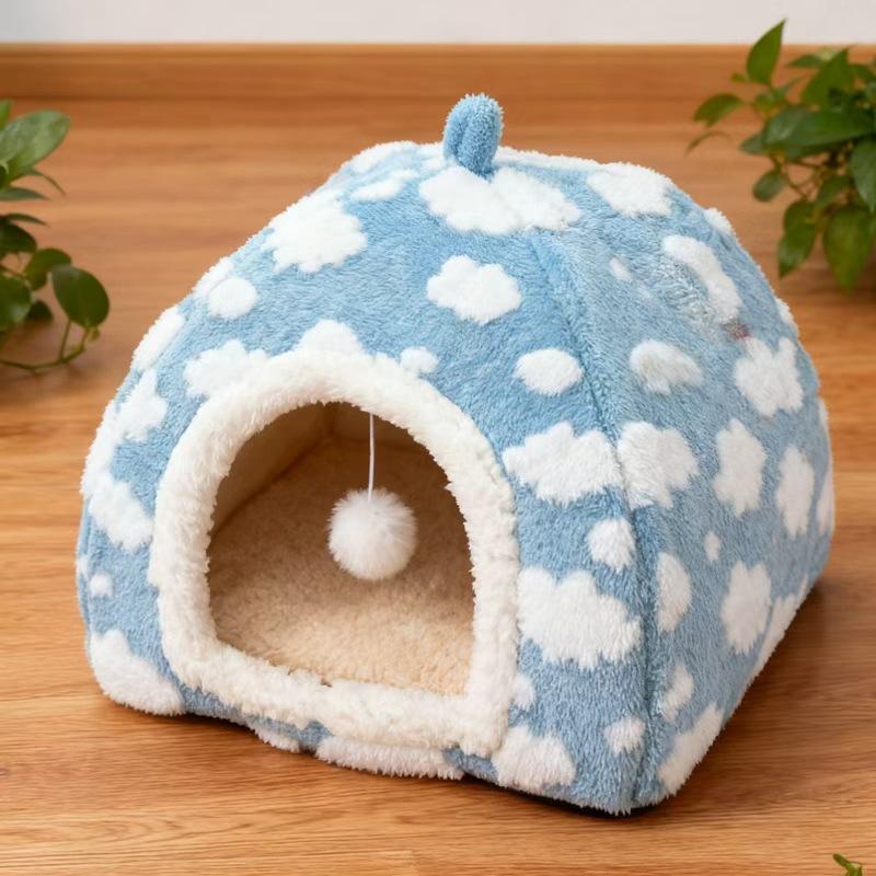 Winter Warm Enclosed Cat House Thickened Triangular Pet Bed Cozy Deep Sleep