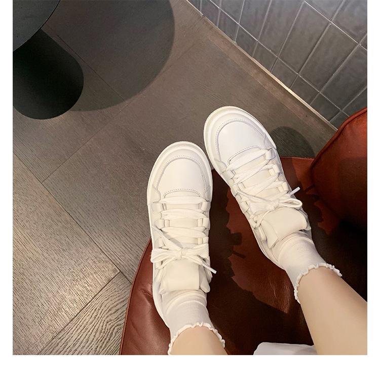 Cowhide Version~ Miu Style Versatile Leather Platform White Shoes Women's Spring Straps Casual White Shoes Heightening Single Shoes Board Shoes