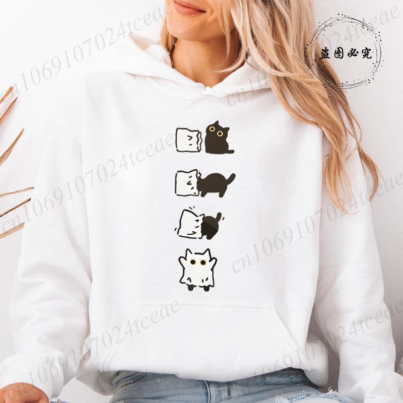 

Осеннее флисовое худи с капюшоном, с принтом черного кота Бу, Хэллоуин, модные толстовки, топ с длинным рукавом, на шнурке, с карманами, свободные худи 3XL