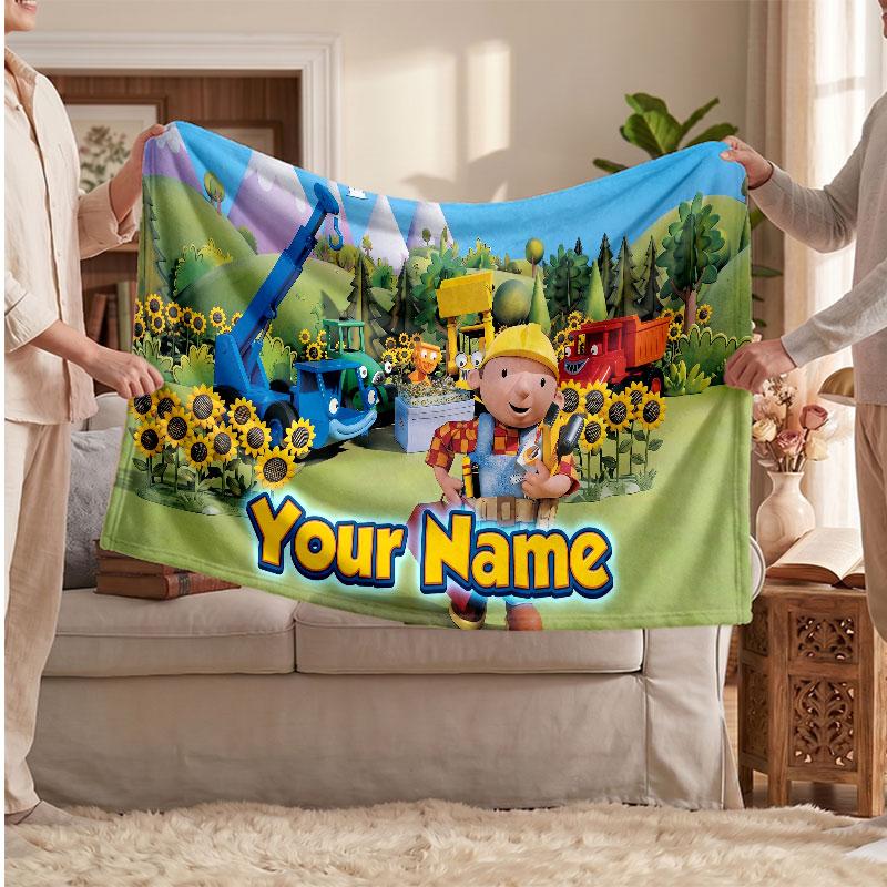Bob der Baumeister Personalisierte Flanelldecke, Individuell Bedruckter Name, Warme Weiche Decke für Sofa Bett