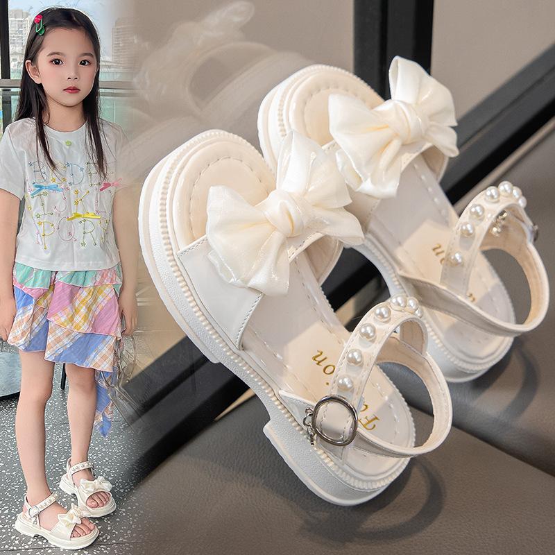 Princess shoes for girls2026New Summer Fashionable Children's Shoes, Little Girl's Pearl Sandals with Bowknot, Soft Sole
