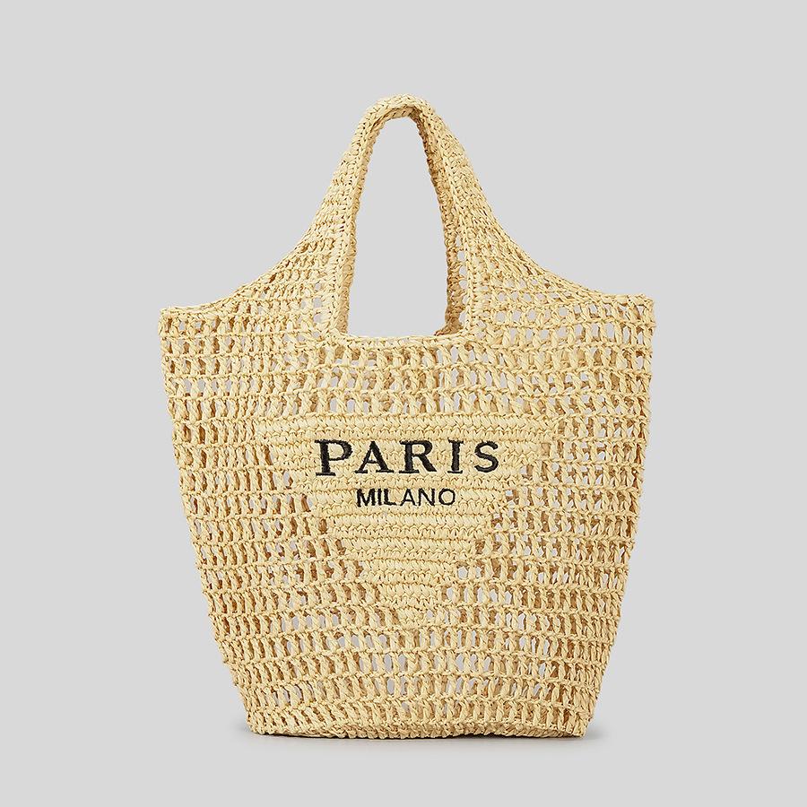Casual Hollow Letters Straw Women Shoulder Bags Designer Paper Woven Handbags Summer Beach Large Capacity Tote Bali Purses 2024 39x35x6cm хаки
