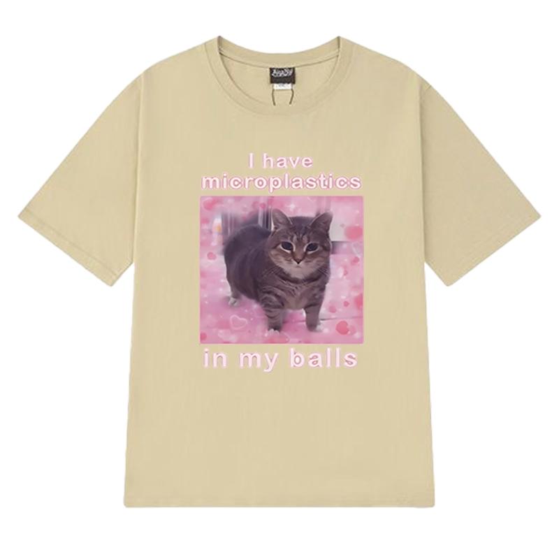 Mám mikroplasty v koulích Vtipné kočičí meme trička Pánská Dámská Nadměrná trička s krátkým rukávem Unisex černá 100% bavlna Topy