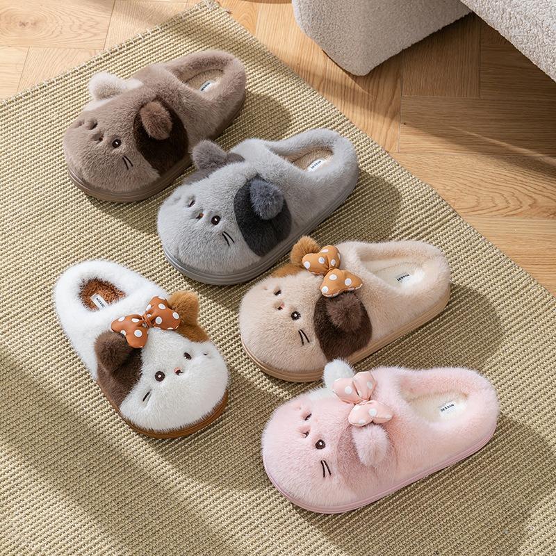 Neue Cartoon-Katze Baumwollpantoffeln für drinnen, Haushalt, Plüschpantoffeln, rutschfest, warm, Hausbaumwollpantoffeln