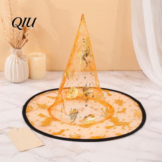 Theme Party Accessories Halloween Organza Witch Hat for Women, Adult Wizard Costume Wide Brim Accessories, Lightweight Breathable Pointed Cap Cosplay