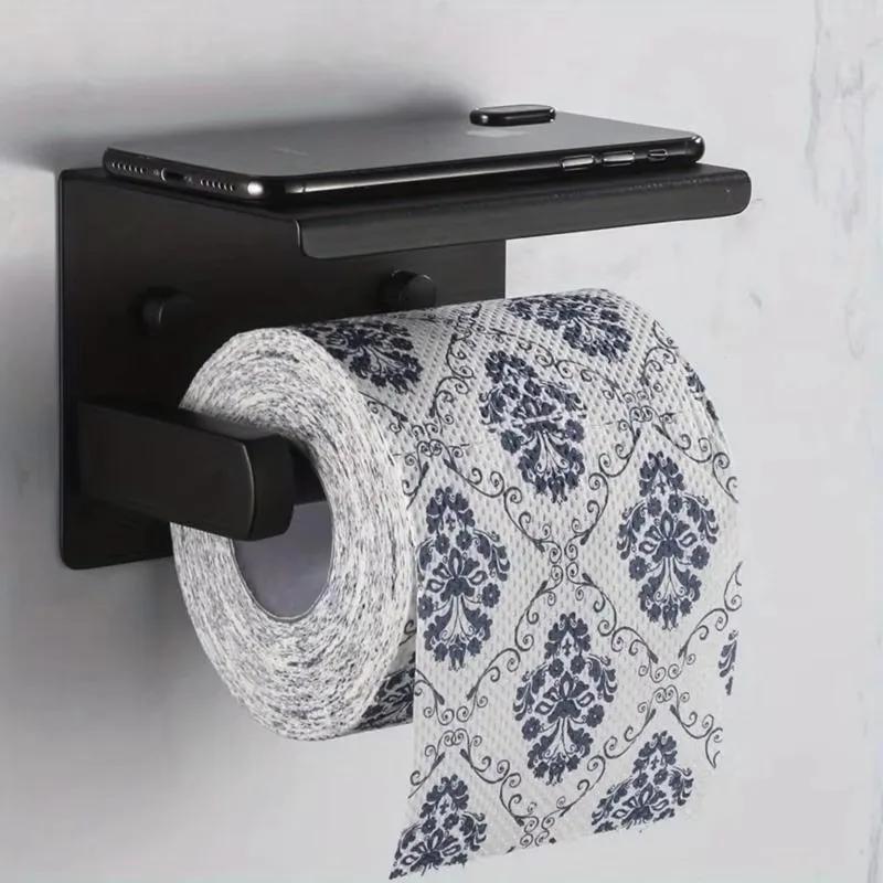 304 Stainless Steel Gold Bathroom Tissue Holder Double Roll Toilet Paper Holder with Phone Shelf Wall Mounted Tissue Dispenser