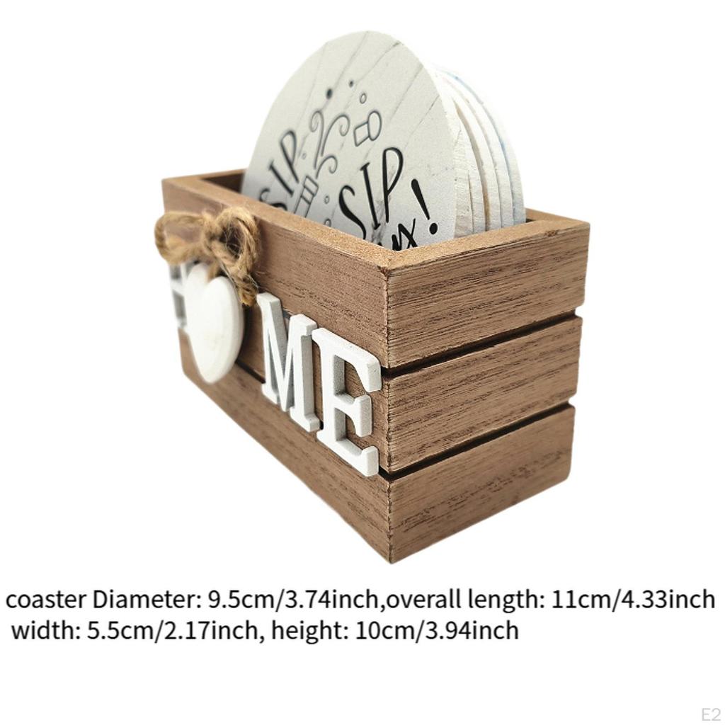 6 Wooden Drink Coasters with Holder for Home Use and Gatherings