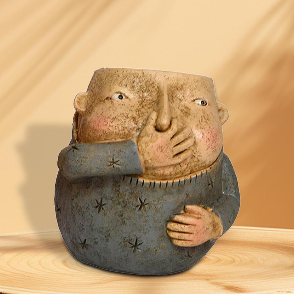 Fun Flower Pot Unique Fun Decor Resin Decorative Planter Nose Holding Figurine for Cabinet Balcony Desktop Living Room Bookshelf