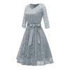 Women's Fashion Vintage V-Neck Long Sleeve Lace  Retro Slim Evening Dress